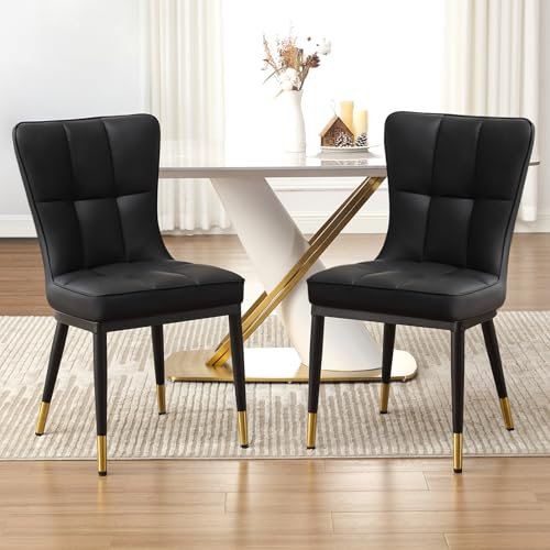 200KG Belastbar Esszimmerstühle 2Er Set, Kunstleder Stühle Esszimmer(8cm dick), Einteiliger Metallbeinen Küchenstühle Mit Lehne, Leichter Luxus-Polsterstuhl Fü Küche Esszimmer Wohnzimmer