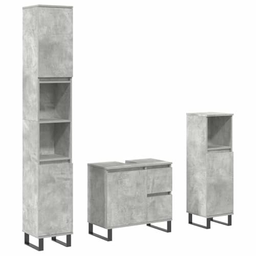 vidaXL 3-TLG. Badmöbel-Set Betongrau Holzwerkstoff