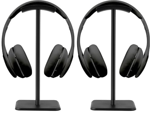 JIKIOU Headphone Stand Gaming Headset Holder Universal Aluminum Metal Headphone Holder Hanger with Aluminum Supporting Bar Flexible Headrest ABS Solid Base for All Headphone 2 Pack Black