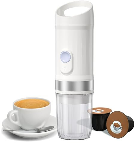 YIWEOG Máquina de café expreso eléctrica portátil, preparación en frío y calor inalámbrica, mini cafetera de una sola porción de 3 oz con café en polvo 3 en 1/cápsula N/cápsula DG Presión de bomba de