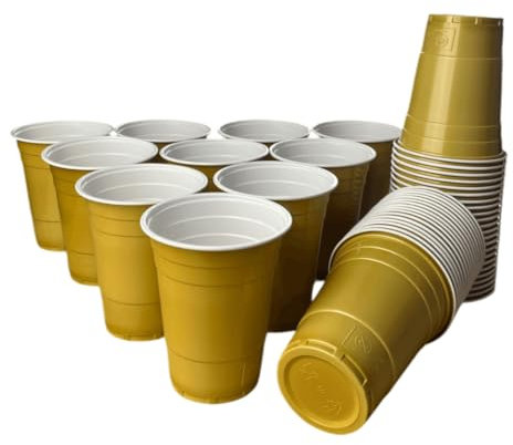 wildvival 50x Goldene Party-Becher – Robuste Plastikbecher für jeden Anlass – 16 oz (473 ml) – Ideal für Partys, Picknicks und mehr