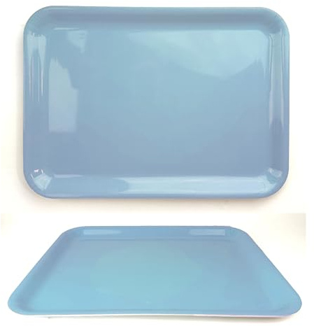 Lizzy Pastel Serving Tray Regular Rectangular (L36 x W26cm) | Dinner or Drinks Serving Trays Easy Grip Handles Ideal for Food Prep, Tea, Breakfast in Bed (1, Light Blue)