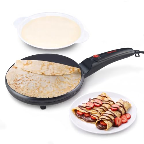 Gourmia 8” Electric Crepe Maker – Nonstick Ceramic Surface, One-Touch Operation, Includes Batter Tray, Compact & Easy to Clean, Crepe, Pancake & Tortilla Maker