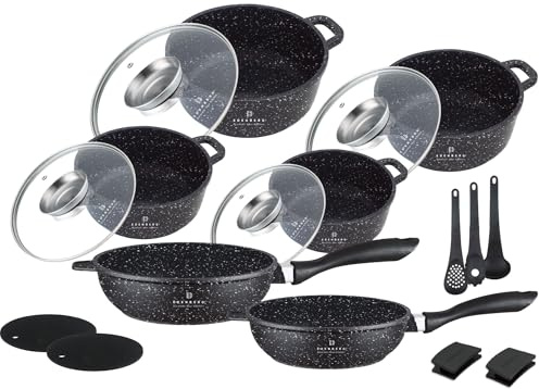 Topfset, 4 Töpfe, 2 Pfannen + Küchenzubehör, Silikonfüße, Induktion, Deckel, Induktion Topfset EB-8181