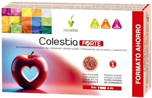 Novadiet - COLESTIA FORTE 60 Cap con Arroz Fermentado, Levadura Roja, Bergamota, Berberis Aristata, Policosanol Caña Azúcar y Coenzima Q10 - Ayuda Mantener Niveles Colesterol y Sistema Circulatorio