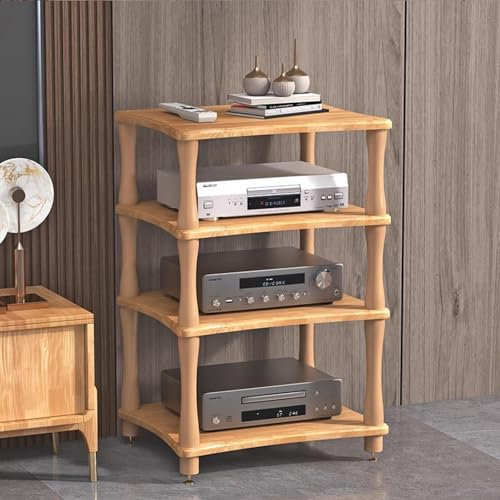 HDYZJQ 4-stufiger AV-Medienständer/Videospielkonsolen-Regal, Audio-Video-Turm Aus Holz/Stereo-Receiver-Ständer, Offener Multifunktions Plattenspielerschrank(Beige)