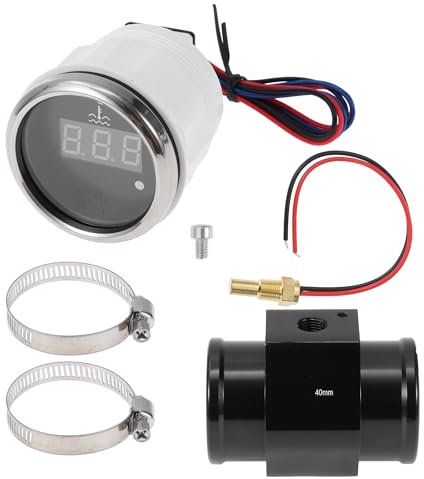 A ABSOPRO Kit de medidor de temperatura de agua digital universal de 1.57 con adaptador de sensor de radiador de tubo conjunto negro 100-300F - DC 12V Pantalla LED automotriz