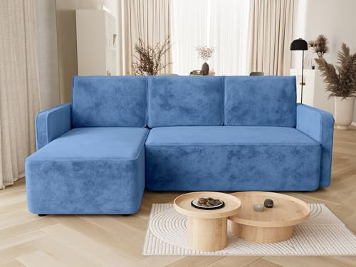 BROMARKT Sofa mit Schlaffunktion Ecksofa L-Form mit Bettkasten Couch Samt Schlafsofa mit Relaxfunktion QULIO 3 sitzer 220x149x85 cm Dunkelblau