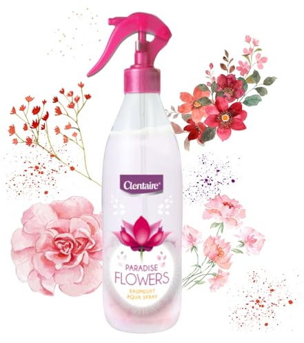 CLENTAIRE Paradise Flowers 6 x 425ml Lufterfrischer, Blumiger Raumspray für Zimmer, Textilerfrischer, Geruchsbekämpfung für Textilien, Sofabezüge, Gardinen, Teppiche