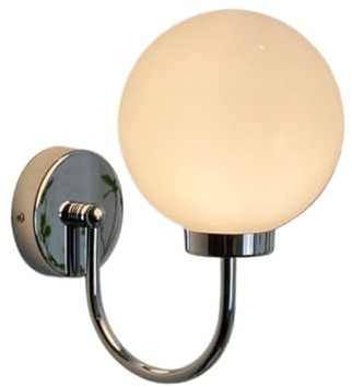 LEYWHEF Aplique de pared antiguo con bola de cristal de leche, lámpara de pared moderna de mediados de siglo, lámpara montada en pared de dormitorio de granja dorada, cromada(Chrome)