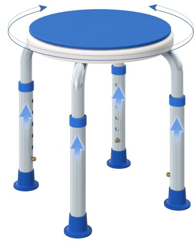 HOMCOM 360° Swivel Seat Bath Shower Stool Adjustable Height Blue | Shower Chair, Aluminium Frame, Non-Slip Feet, Safe Support, Home Assistance