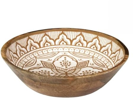 Saladier en bois de manguier avec motif mandala brun (Ø28 cm) - MANGO