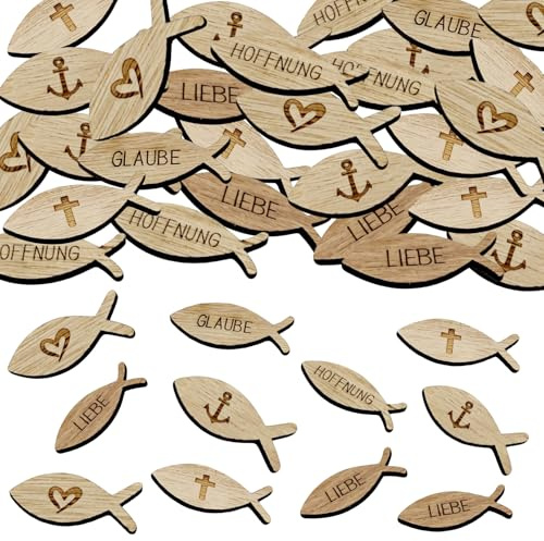 Holzfische Kommunion,100 Stück Kommunion Deko,Tischdeko Holz Taufe Konfirmation Junge,Streudeko Fische Mädchen,für Firmung,Holzfischset aus Taufdeko zur Holzfischdekoration