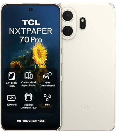 TCL Smartphone Android NXTPAPER 70 Pro 5G, Smartphone con display NXTPAPER 4.0 da 6,9, fotocamera 50MP OIS, 256GB+8GB, chipset Dimensity 7300, colore oro nebuloso