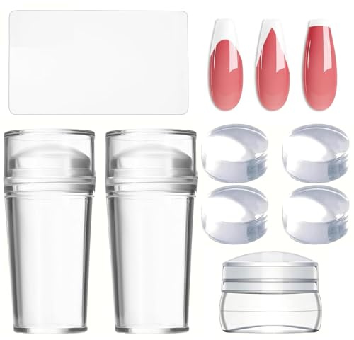 7 PCS French Tip Stamp,Clear Silicone Nail Stamping Long And Short,Nail Stamper Kit for French Manicure Home DIY Nail Salon