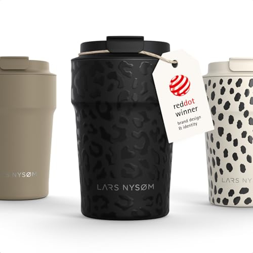 LARS NYSØM Thermo Kaffeebecher to go 0,38 l | Auslaufsicherer Travel Mug mit Isolierung | Rutschfester Boden | Edelstahl Thermobecher für Kaffee und Tee unterwegs (Black, 380ml)