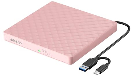 External CD DVD Drive for Laptop,USB 3.0 Type-C Slim DVD Player CD DVD +/-RW Drive CD Burner/Reader Disk Drive, External CD Drive for Laptop Desktop PC Mac OS/Windows 11/10/8.1/7 /Vista/Linux Pink