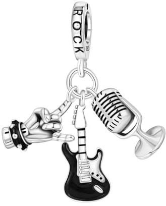 SBUTUXC Charm in argento sterling 925 - Assortimento di ciondoli e perline a tema musica e sport per braccialetti - Design con chitarra, calcio, tennis, cuffie e console di gioco