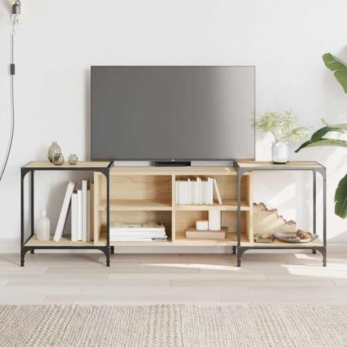 pokgdf TV-Schrank mit industriellem Design aus Holzwerkstoff und Metallrahmen in Sonoma-Eiche - TV-Konsole mit verstellbaren Beinen und viel Stauraum - TV-Schrank mit Wandhalterung