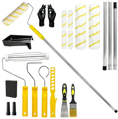 18 Stück Malerset, Rollen Sets Zum Malen, Farbroller Set, Malerset Mit Verlängerungsstange, 23cm + 11cm Malerrolle,Handschuhe, Pinsel, Farbwanne Usw, Farbroller Wandfarbe Malerrolle Für Wand Decken