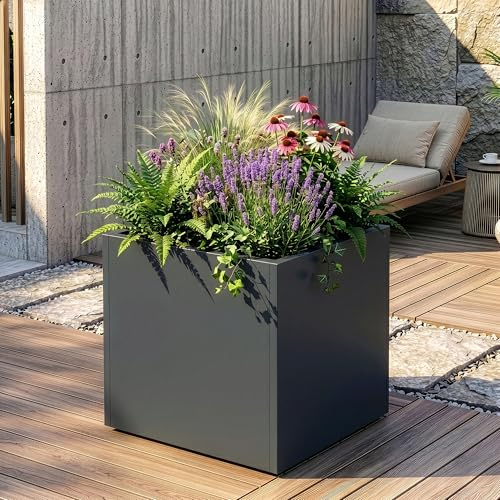 casa.pro Pflanzkübel Vaargel Blumentopf 60 x 60 x 60 cm Pflanzkasten wetterfest Pflanzentopf quadratisch Blumenkübel Outdoor Indoor Blumenkasten verzinkter Stahl Anthrazitgrau
