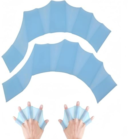 DBCEJF Gants de Natation et Palmes de Main pour Piscine, Plaquettes de Natation pour Entraînement et Aquagym, Gants Palmés pour Homme et Femme, Idéal pour Surf et Plongée, 1 Paire, Bleu Lac, Taille L