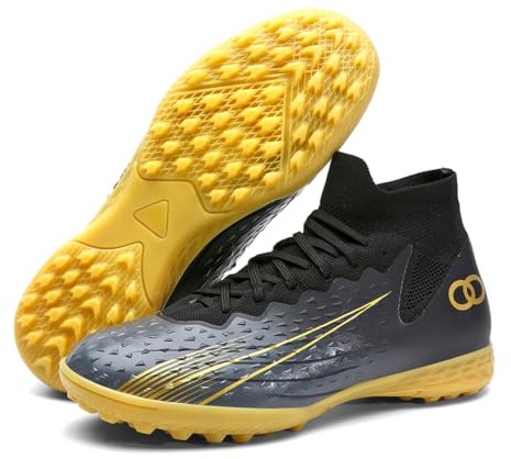 Purfitall Mens Astro Turf Football Boots Women Youth High Top Soccer Shoes Indoor Athletic Ankle Shoes Spikes Indoor Soccer Cleats