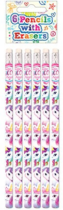 Henbrandt Children’s Unicorn Pencils with Erasers Pack of 6 Kids Stationery Gift Birthday Xmas Party Favour Loot Bag Filler