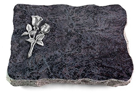 MEMORUM Grabmale Grabplatte, Grabstein, Grabkissen, Urnengrabstein, Liegegrabstein Modell Pure 40 x 30 x 5 cm Orion-Granit, poliert inkl. Gravur (Aluminium-Ornament Rose 11)