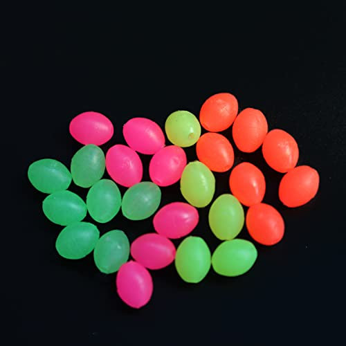 200 Stück 4 Farben gemischte leuchtende ovale Plastikperlen, die im Dunklen leuchten, weiche, sinkende Schüttperlen, Zubehör, Fliegenbindematerial