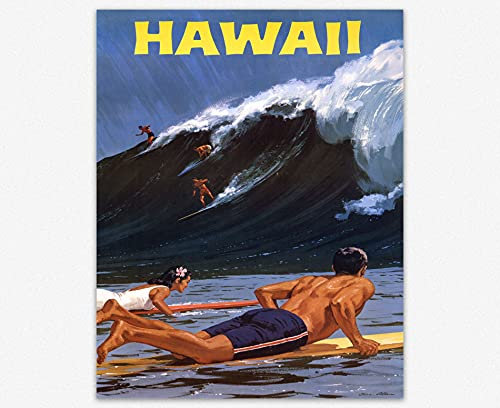 WallBuddy Hawaii Surf Poster Hawaii 1950er Jahre Poster Kunstdruck Strand Surfen Hawaii Vintage Surfen Reise Poster Hawaii Druck Strand Druck Reise (30 cm x 40 cm)