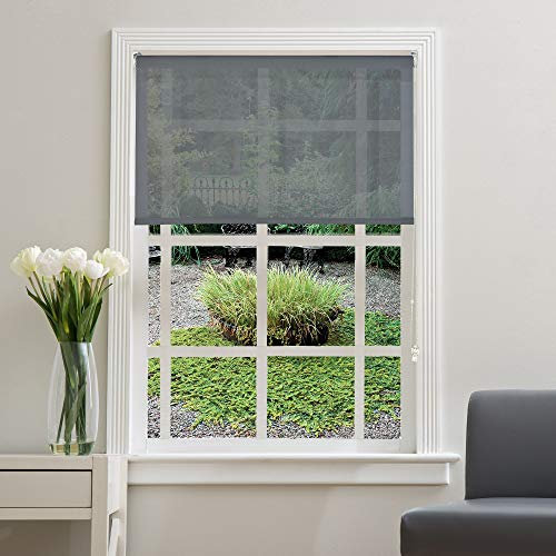 Deco Window Roller Blinds for Windows (122 CM W X 213 CM L, Grey) Sunscreen Fabric Polyester Curtain Shade Light Blocking Sun UV Protection Sunshade for Home & Office Inside Outside Mount