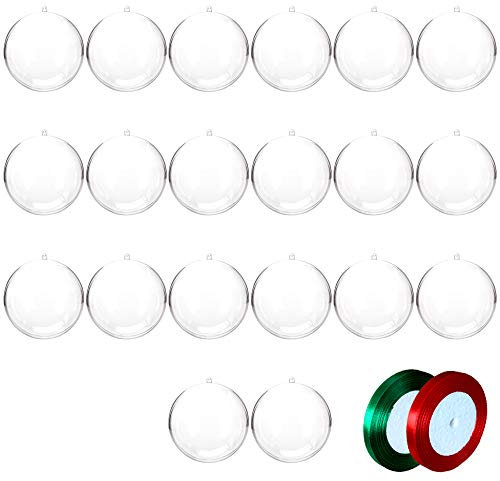 20 Stück Acrylkugeln 8cm Durchmesser Transparente Weihnachtskugeln Kunststoffkugel durchsichtige Kugel Aufhängen transparent Dekokugel Bastel Set Christbaumkugeln Acrylkugel Teilbar befüllbare
