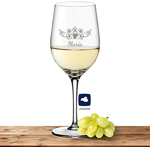 Deitert Leonardo Weißweinglas mit Namen oder Wunschtext graviert, 300ml, Ciao+, personalisiertes Premium Weinglas in Gastroqualität (Weinrebe)