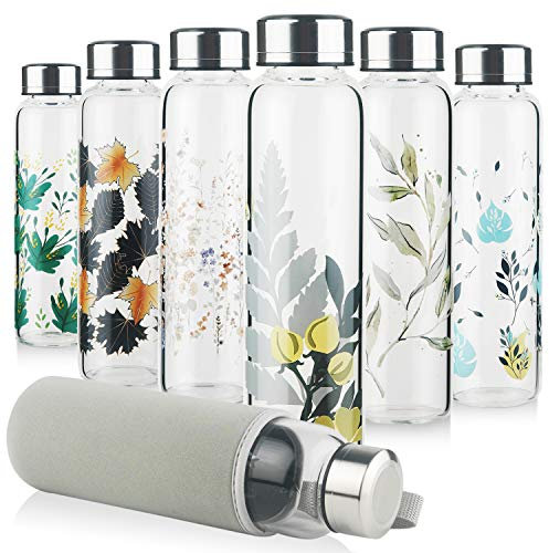 Reeho Trinkflasche Glas, Sport Borosilikat Glasflasche Wasserflasche mit Neopren-Hülle mit Auslaufsicher Edelstahldeckel 500 ml / 1000 ml / 1 Liter