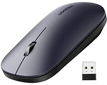 UGREEN Mouse Wireless, Mouse Senza Fili 2,4 GHz con Mini Ricevitore USB, Rilevamento Laser da 1000 a 4000 DPI con Pulsante Mute (Non Incluso Batteria) Nero