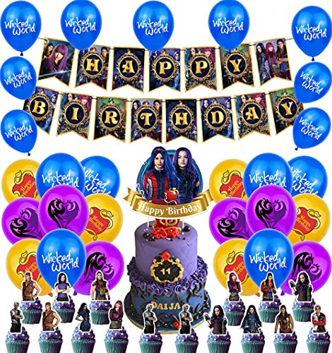 Luftballons Geburtstag Dekorationen Nachkommen Geburtstag Ballons Descendants Banner Geburtstags Kuchen Topper für Kinder Party Dekorationen