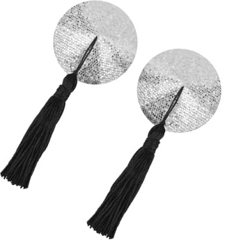 EIS, Brustschmuck, Runde Pailletten-Pasties, mit Quasten, Silber-schwarz, selbstklebend
