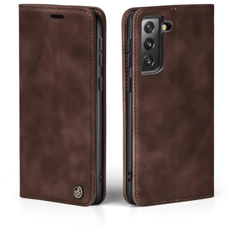 LBH Handyhülle für Samsung Galaxy S21 FE in Dunkelbraun mit Karten- und Geldfach Smartphone Hülle mit Standfunktion Flip Case Schutzhülle Magnetverschluss Vintage