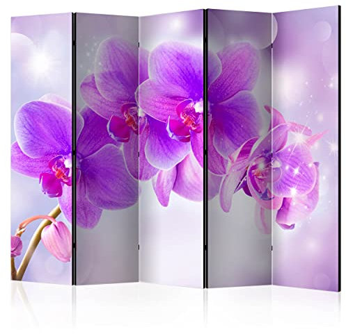 decomonkey Paravent Raumteiler Innen Blumen 225x172 cm 5 Teilig Beidseitig Room Divider Wall Raumteiler Stehend Trennwand Sichtschutz Spanische Wand Sichtschutzwand Wohnzimmer Holz Orchidee