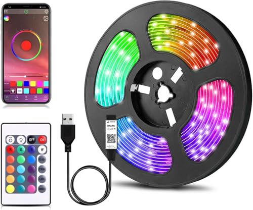 LED Strip,Bluetooth LED Streifen 15 M,USB RGB TV Hintergrundbeleuchtung LED Band mit Smart App-steuerung,Flexible Led Leiste Sync mit Musik,24 Tasten Fernbedienung für Haus, Garten,TV Dekoration (15M)