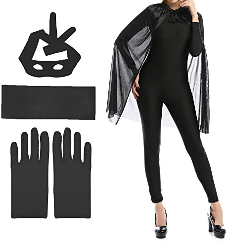 Capa de Superhéroe para Adultos y Adolescente, Conjunto de 4 Piezas Capa Máscara Bufanda y Guantes, Disfraz para Cumpleaños Fiesta Navidad Halloween y Carnaval (140 CM, NEGRO)