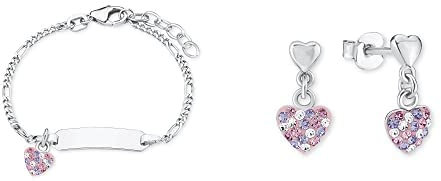 Prinzessin Lillifee Schmuckset für Mädchen aus 925 Sterling Silber, rhodiniert, mit Preciosa, multicolor, Herz, kommt in Schmuckbox