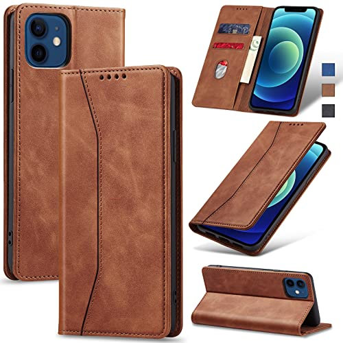 Jasonyu Case for iPhone 12/ for iPhone 12 Pro Leather Wallet Flip Cover with Card Holder,Kickstand, Magnetic Closure,TPU Shockproof Phone Case Compatible with iPhone 12/12 Pro (Brown)