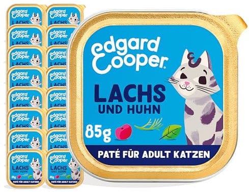 Edgard & Cooper Getreidefreie Lachs- und Huhn-Paté für Katzen 16x85g, Frisches Fleisch &,Natürliche Zutaten