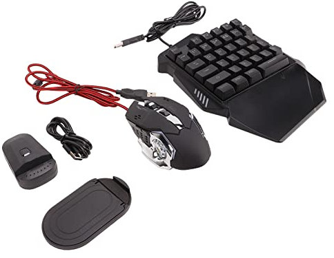 Sxhlseller Einhand Gaming Tastatur Maus Kombination, 35 Tasten, Kabelgebundene RGB Tastatur mit Hintergrundbeleuchtung, 6 Tasten Gaming Maus, Dual USB Tastatur Maus Set mit Konverter und Halterung