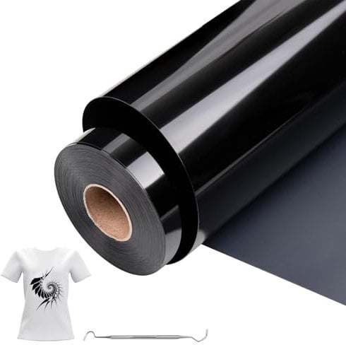 MeYuxg Vinilo Textil Negro - 30,5 CM x 10 M Rollo Vinilo Termoadhesivo Textil - Vinilo Textil Termoadhesivo para Cricut & Cameo - Fácil de Cortar & Desherbar para Vinilo Textil Cricut (Negro)