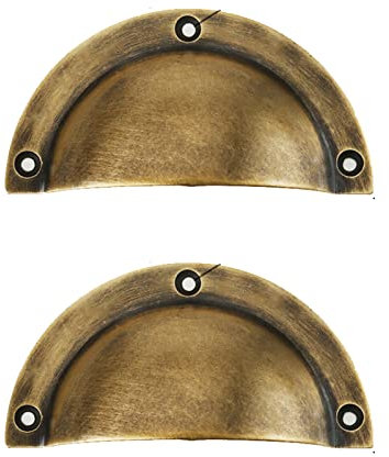 Lot de 2 poignées de meuble en Laiton Poignées de porte de placard Design en forme de coquille Boutons en cuivre massif Évider Tirettes pour tiroirs,armoires,commodes (Length 90mm,Bronze)