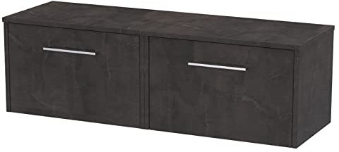 Hudson Reed JNU2622W2 Juno Wall Hung 2 Drawer Countertop Vanity & Colour Worktop, 1200mm, Matt Metallic Slate
