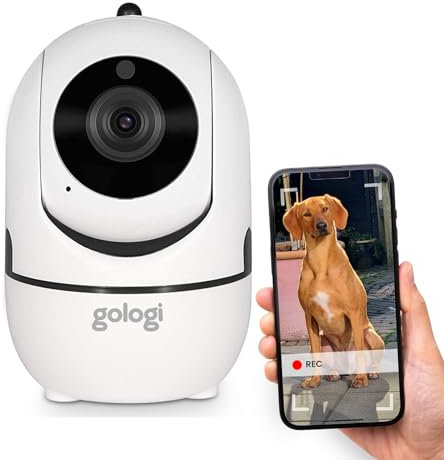 Gologi Haustierkamera mit App - Hundekamera - Heimtierkamera - Überwachungskamera - Sicherheitskamera - Für alle Haustiere - Mit WLAN - Weiß